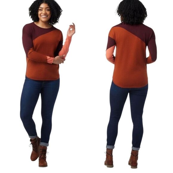 Smartwool Shadow Pine Colorblock Sweater Merino Wool Blend Womens Small - Picture 2 of 8